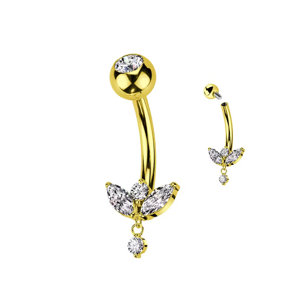 Navelsmycke i titan med navettslipad CZ och hänge