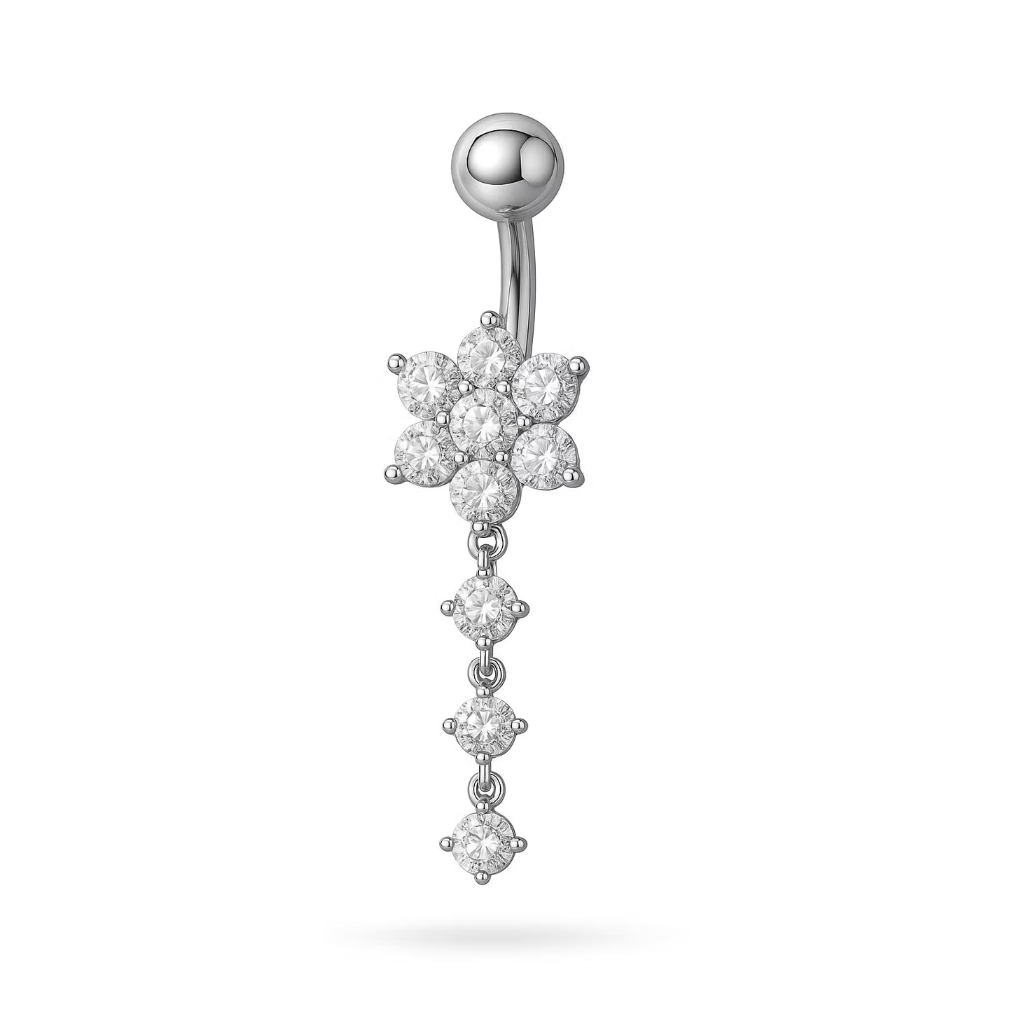 Titanium navelsmycke – blomma med cubic zirconia