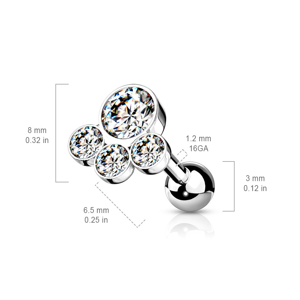 Barbell med 4 Runda Crystals – 1,2 × 6 mm