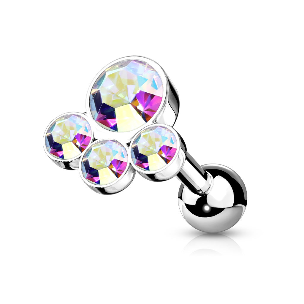 Barbell med 4 Runda Crystals – 1,2 × 6 mm