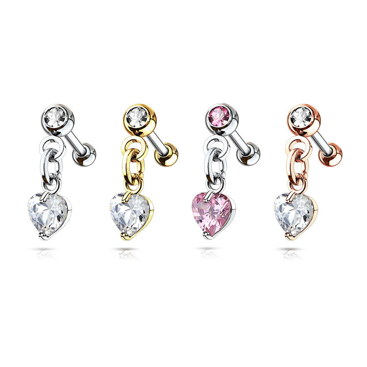 Tragus/Helix Barbell med Hjärtformad Crystal