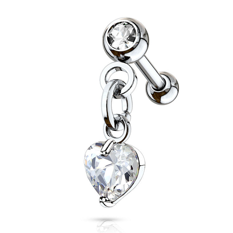 Tragus/Helix Barbell med Hjärtformad Crystal