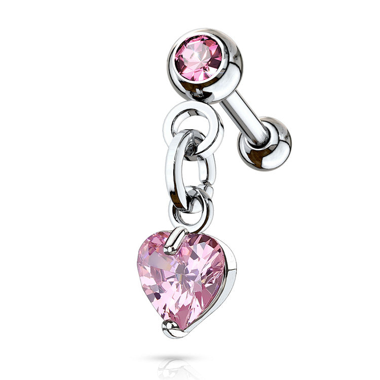 Tragus/Helix Barbell med Hjärtformad Crystal