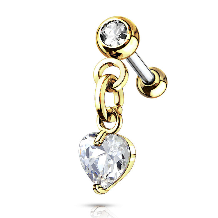 Tragus/Helix Barbell med Hjärtformad Crystal
