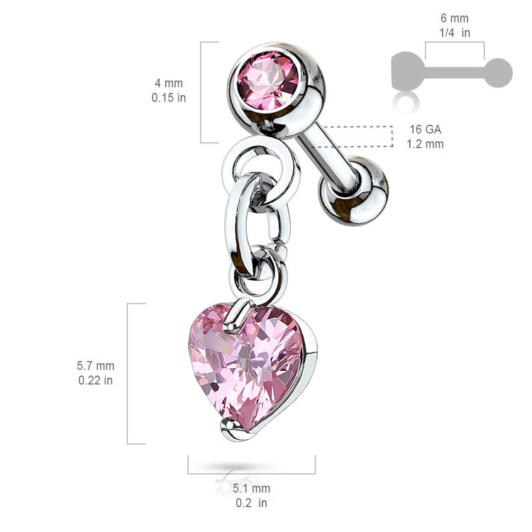 Tragus/Helix Barbell med Hjärtformad Crystal