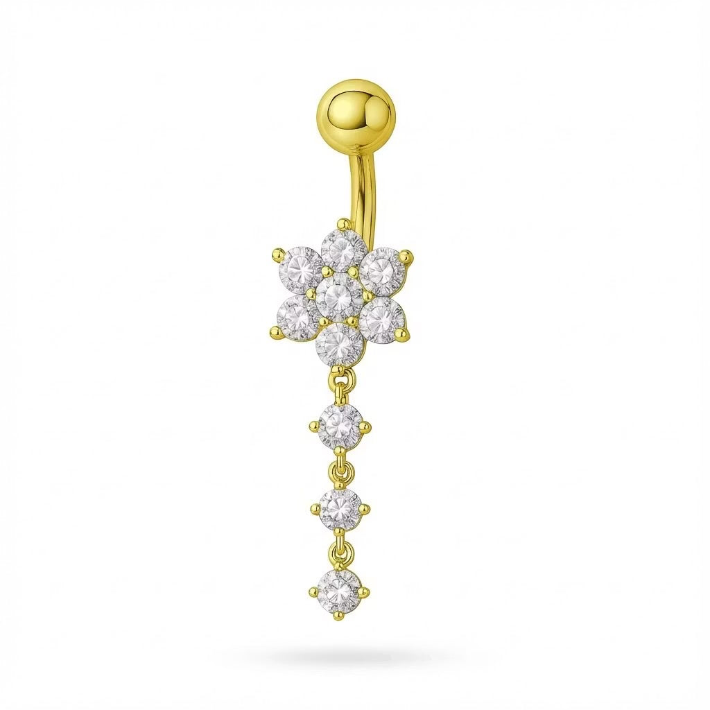 Titanium navelsmycke – blomma med cubic zirconia
