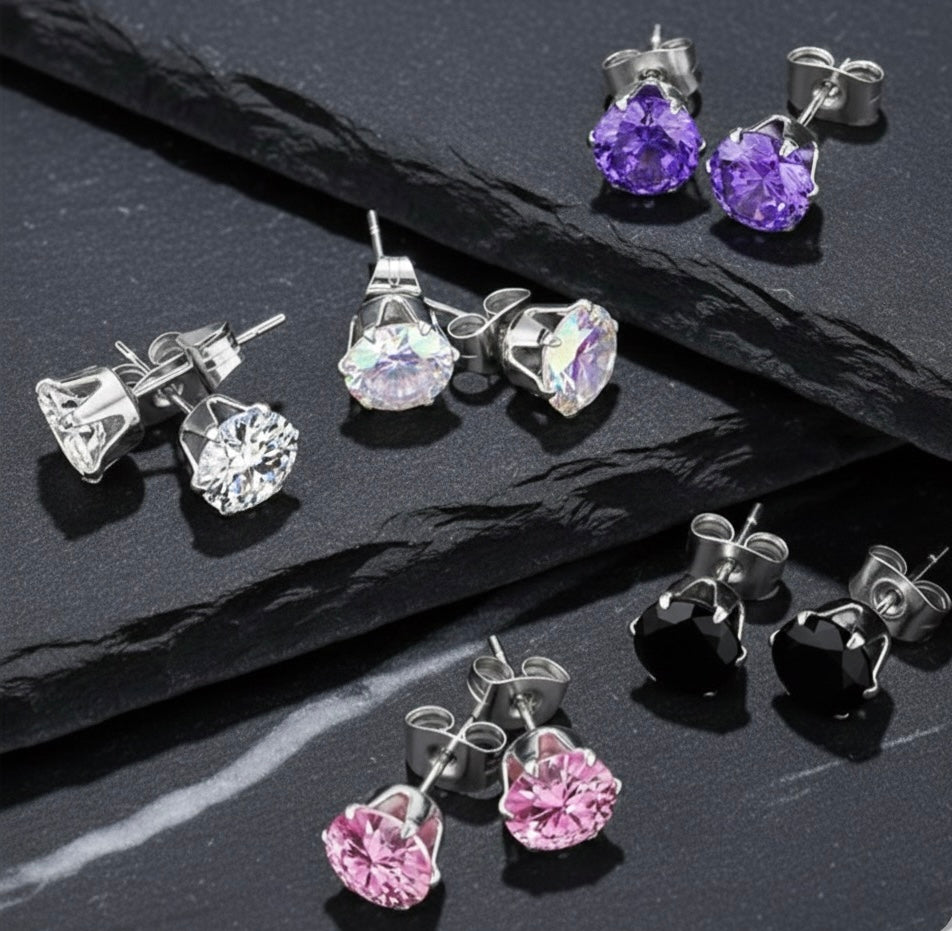 Örhänge med rund cubic zirconia (par)