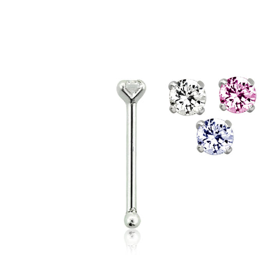 Näspin i 925-silver 0.6mm "nose bone" 1.25mm crystal