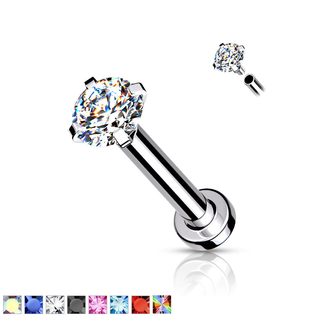 Labret / Monroe 1.2mm med klar "prong-set" cubic zirconia