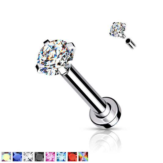 Labret / Monroe 1.2mm med klar "prong-set" cubic zirconia