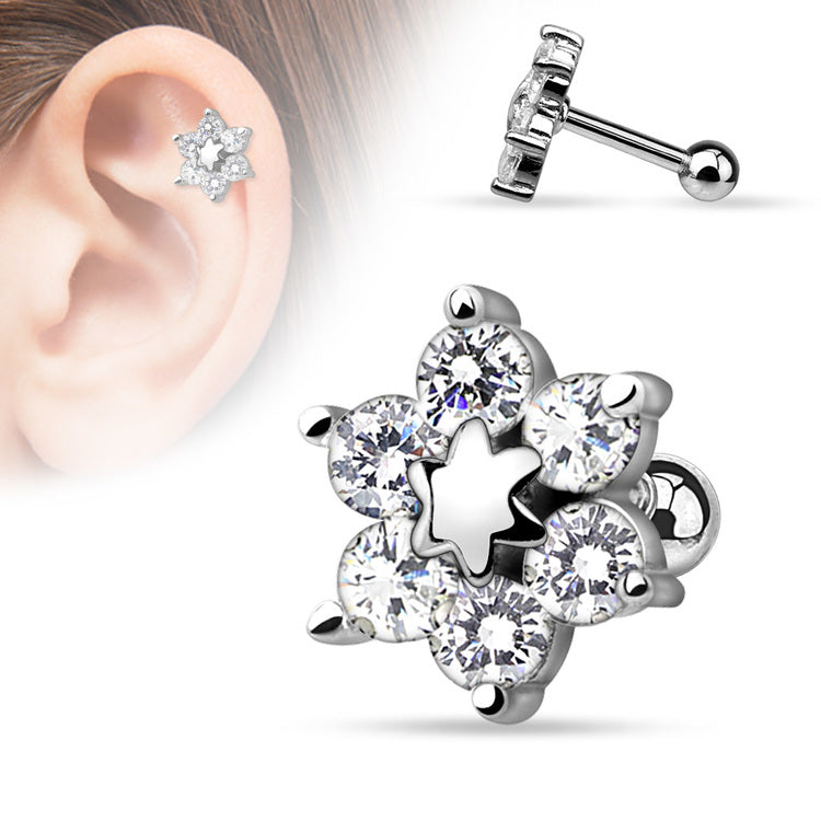 Helix / Tragus barbell - 6 CZ Blomma