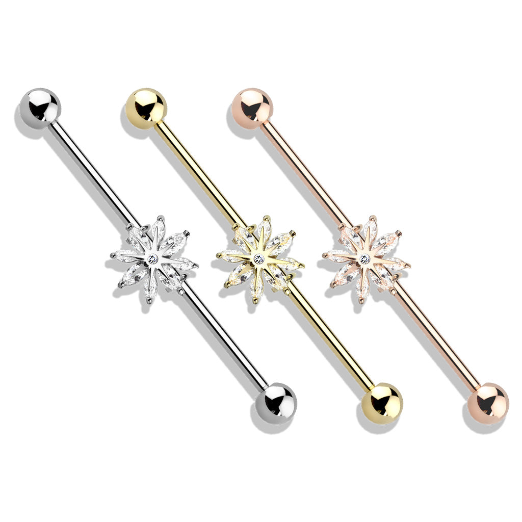 Industrial barbell 1.6mm (38mm) med blomma och cubic zirconia