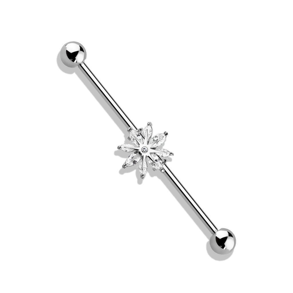 Industrial barbell 1.6mm (38mm) med blomma och cubic zirconia