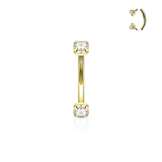 PVD-pläterad banana invändigt gängad 1.2mm / 8mm med 3mm prong-set CZ