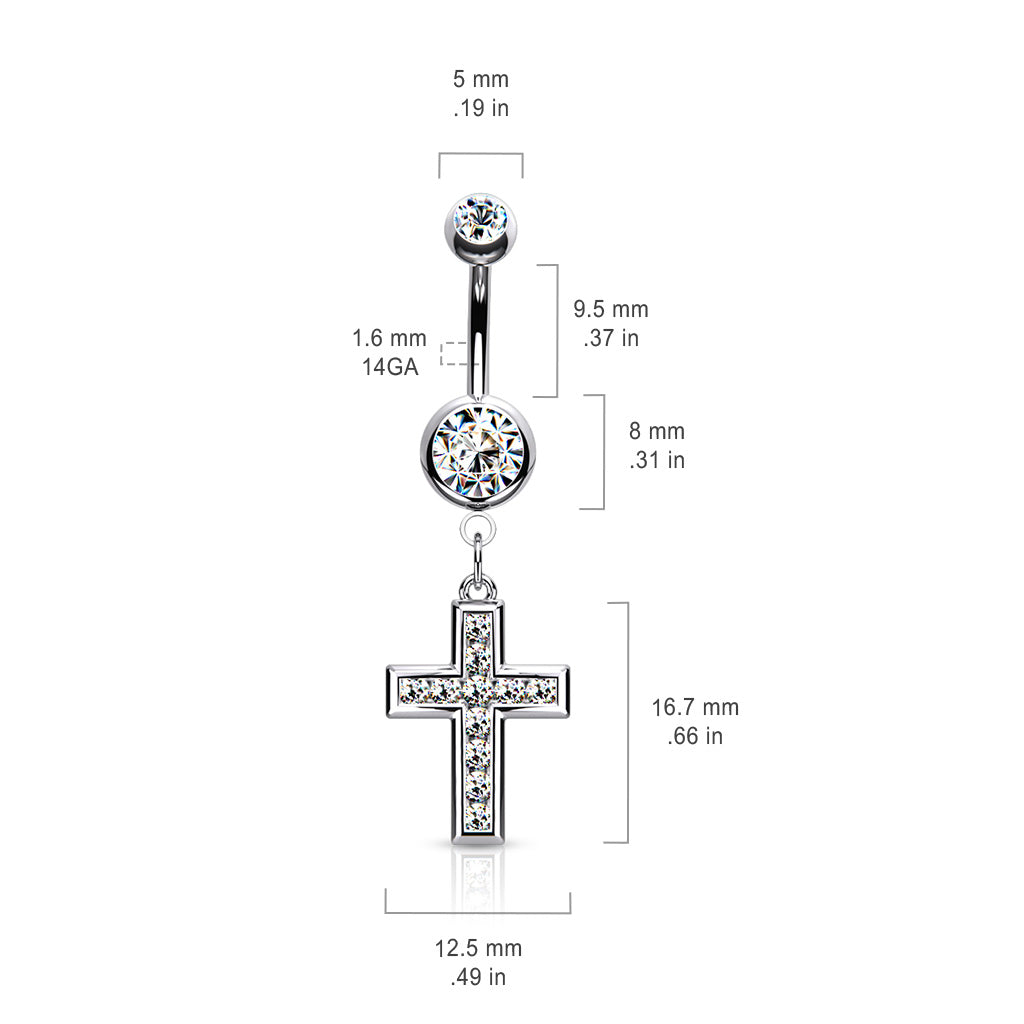 Navelsmycke med hänge - Kors med cubic zirconia